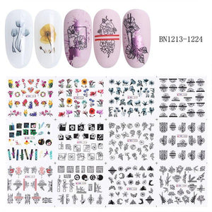36Pcs/Pack Abstract Line Animal Nail Art Decoration Water Transfer Sticker Decals Nail Accessories