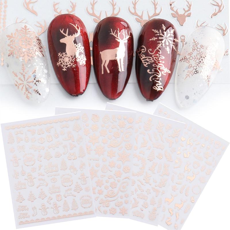 3Pcs Classic Golden Rose Elk Snowflake Christmas Nail Art Decoration Water Transfer Sticker Decals Nail Accessories