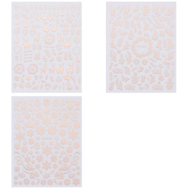 3Pcs Classic Golden Rose Elk Snowflake Christmas Nail Art Decoration Water Transfer Sticker Decals Nail Accessories