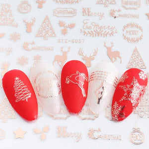 3Pcs Classic Golden Rose Elk Snowflake Christmas Nail Art Decoration Water Transfer Sticker Decals Nail Accessories