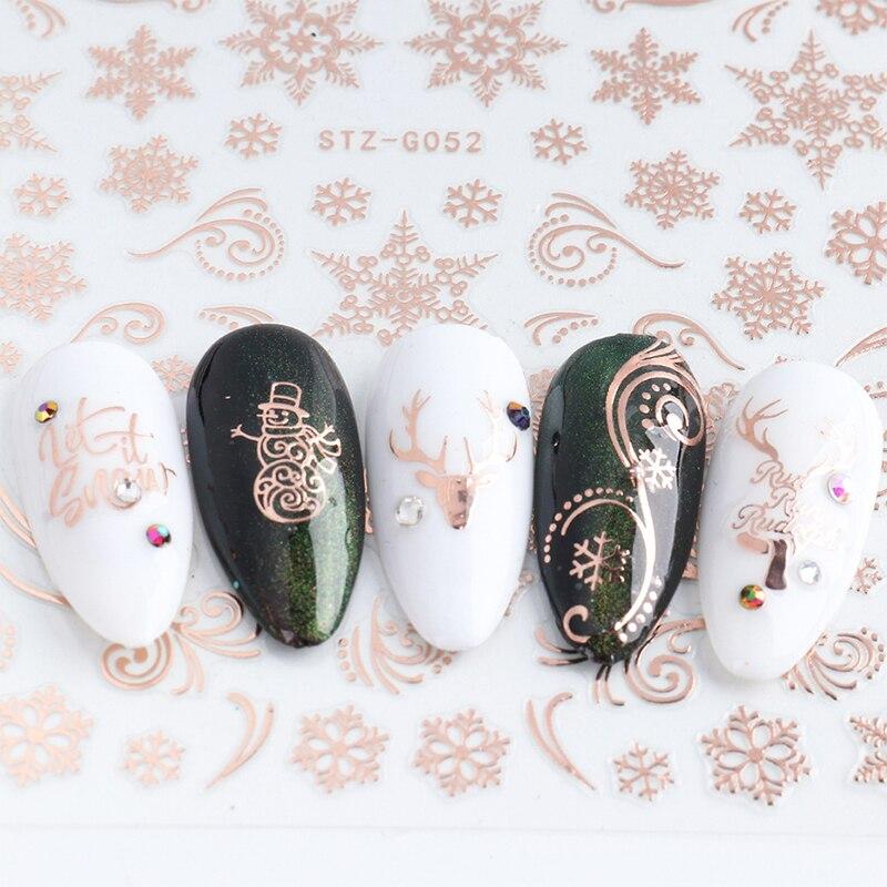 3Pcs Classic Golden Rose Elk Snowflake Christmas Nail Art Decoration Water Transfer Sticker Decals Nail Accessories