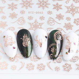 3Pcs Classic Golden Rose Elk Snowflake Christmas Nail Art Decoration Water Transfer Sticker Decals Nail Accessories