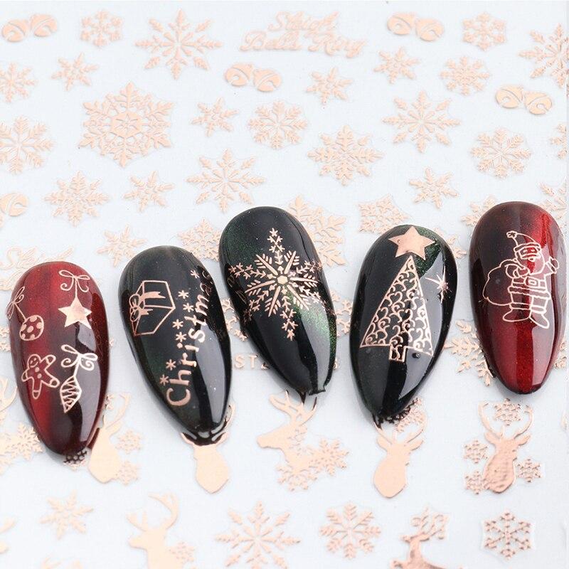 3Pcs Classic Golden Rose Elk Snowflake Christmas Nail Art Decoration Water Transfer Sticker Decals Nail Accessories
