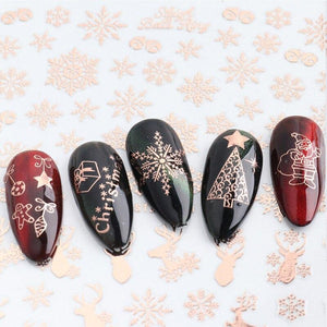 3Pcs Classic Golden Rose Elk Snowflake Christmas Nail Art Decoration Water Transfer Sticker Decals Nail Accessories