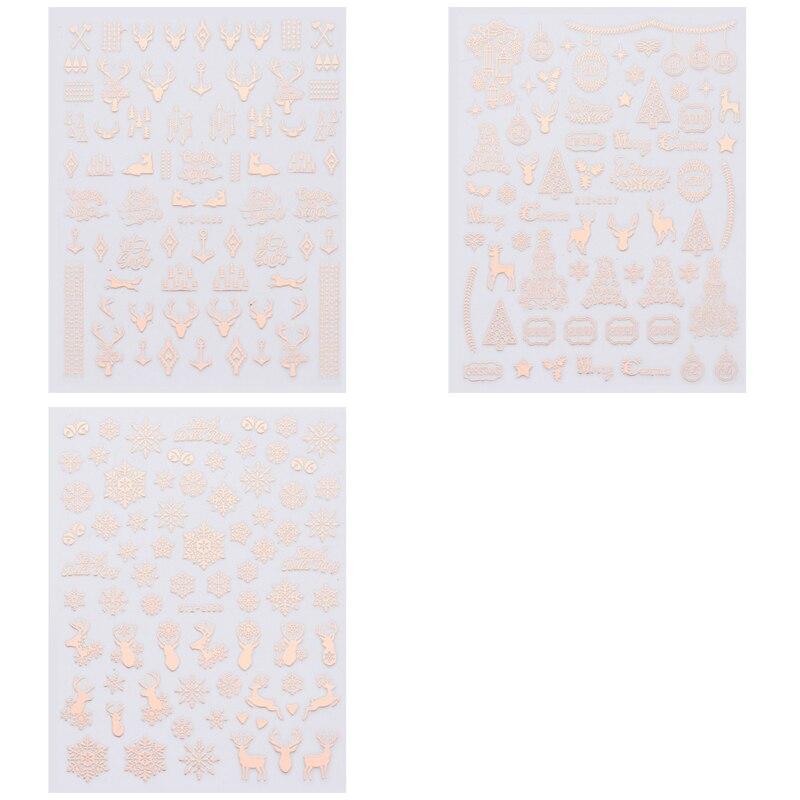 3Pcs Classic Golden Rose Elk Snowflake Christmas Nail Art Decoration Water Transfer Sticker Decals Nail Accessories