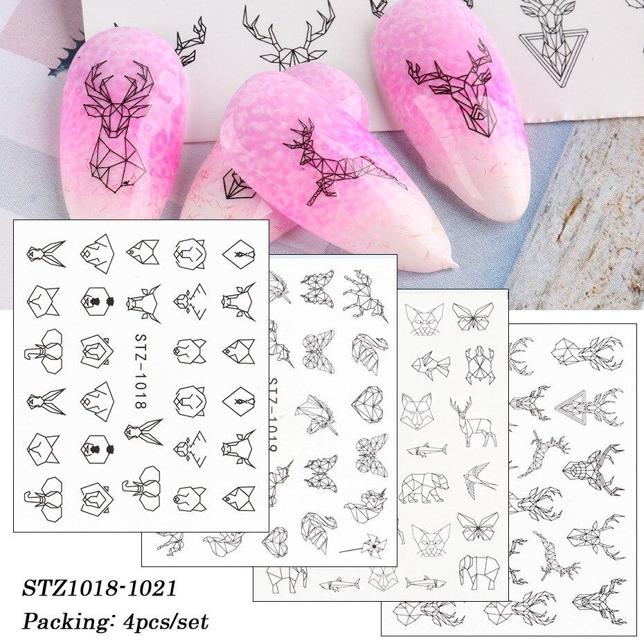 4Pcs/Set Human Face Black Line Art Decoration Water Transfer Sticker Decals Nail Accessories