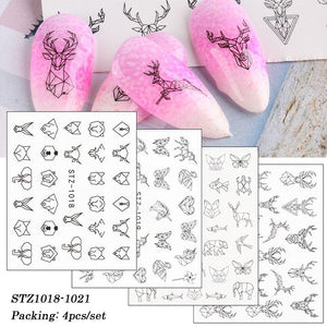 4Pcs/Set Human Face Black Line Art Decoration Water Transfer Sticker Decals Nail Accessories