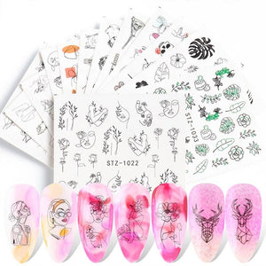 4Pcs/Set Human Face Black Line Art Decoration Water Transfer Sticker Decals Nail Accessories