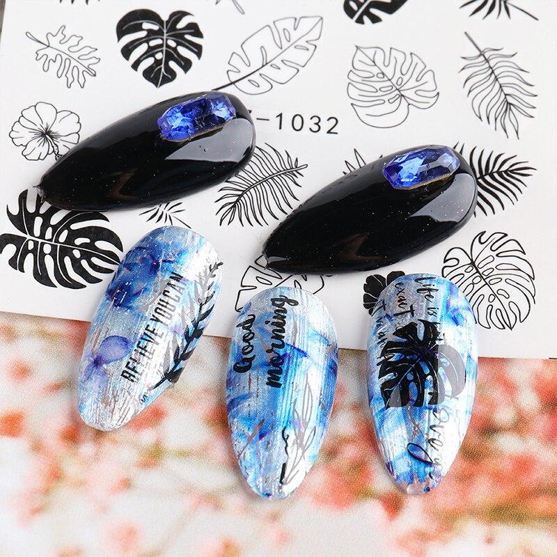 4Pcs/Set Human Face Black Line Art Decoration Water Transfer Sticker Decals Nail Accessories