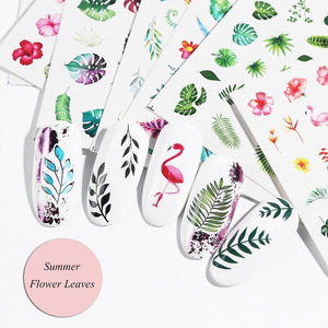 68Pcs/Set Floral Flower Leopard Eye Butterfly Rainbow Nail Art Decoration Water Transfer Sticker Decals Nail Accessories