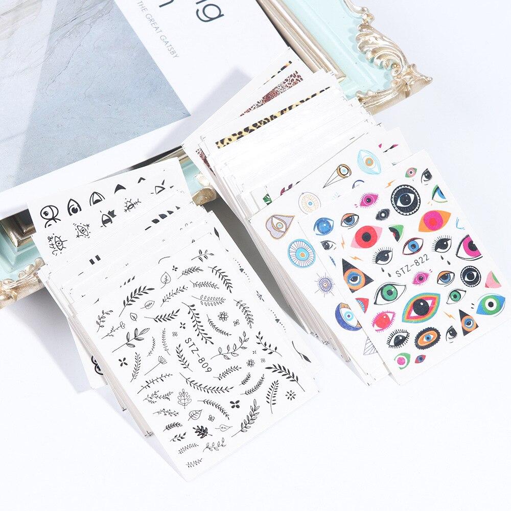 68Pcs/Set Floral Flower Leopard Eye Butterfly Rainbow Nail Art Decoration Water Transfer Sticker Decals Nail Accessories