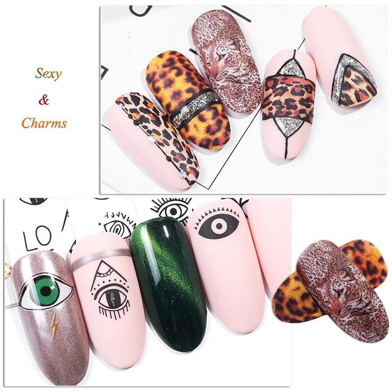 68Pcs/Set Floral Flower Leopard Eye Butterfly Rainbow Nail Art Decoration Water Transfer Sticker Decals Nail Accessories