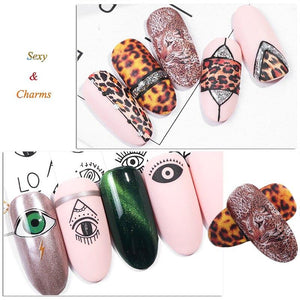 68Pcs/Set Floral Flower Leopard Eye Butterfly Rainbow Nail Art Decoration Water Transfer Sticker Decals Nail Accessories