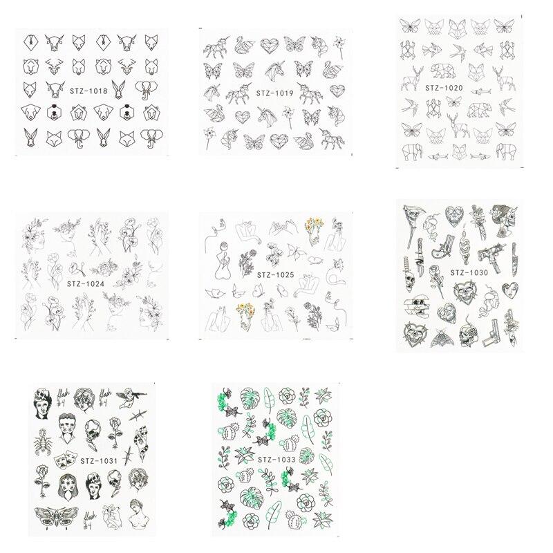 8Pcs/Pack Classic Human Face Black Line Art Decoration Water Transfer Sticker Decals Nail Accessories