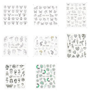8Pcs/Pack Classic Human Face Black Line Art Decoration Water Transfer Sticker Decals Nail Accessories