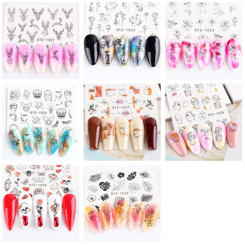8Pcs/Pack Classic Human Face Black Line Art Decoration Water Transfer Sticker Decals Nail Accessories