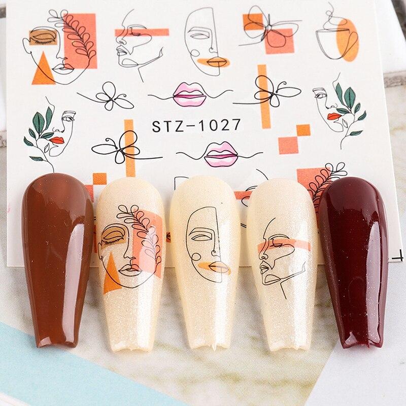 8Pcs/Pack Classic Human Face Black Line Art Decoration Water Transfer Sticker Decals Nail Accessories