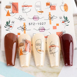 8Pcs/Pack Classic Human Face Black Line Art Decoration Water Transfer Sticker Decals Nail Accessories