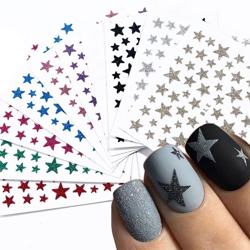 9Pcs/Pack 3D Laser Star Glitter Effect Nail Art Decoration Water Transfer Sticker Decals Nail Accessories
