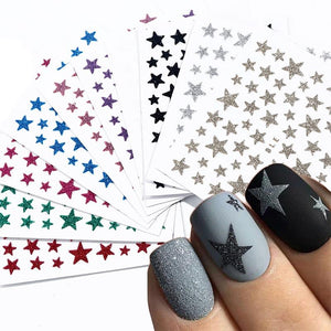 9Pcs/Pack 3D Laser Star Glitter Effect Nail Art Decoration Water Transfer Sticker Decals Nail Accessories
