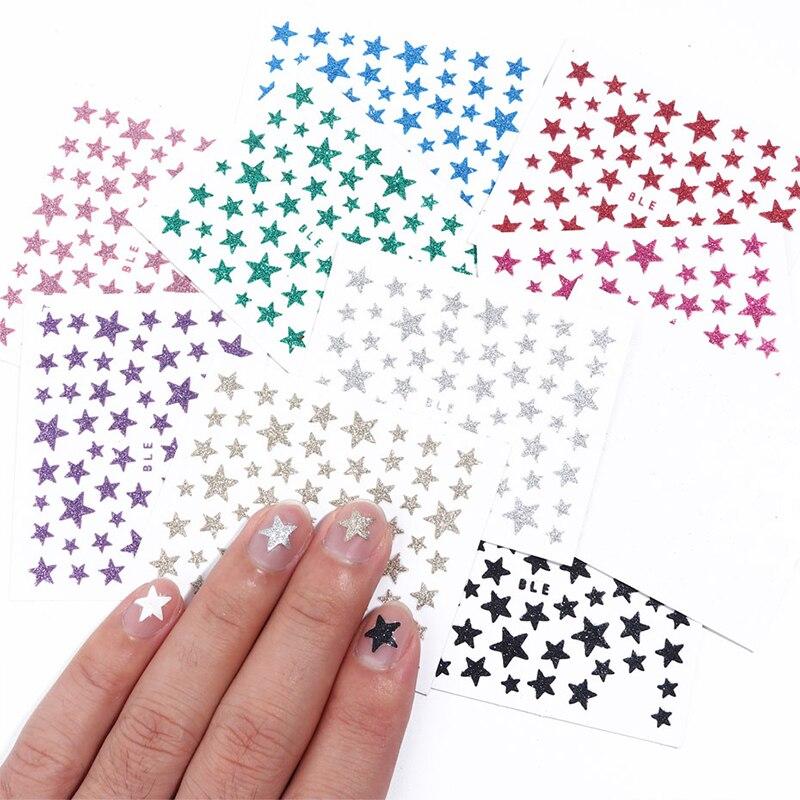 9Pcs/Pack 3D Laser Star Glitter Effect Nail Art Decoration Water Transfer Sticker Decals Nail Accessories