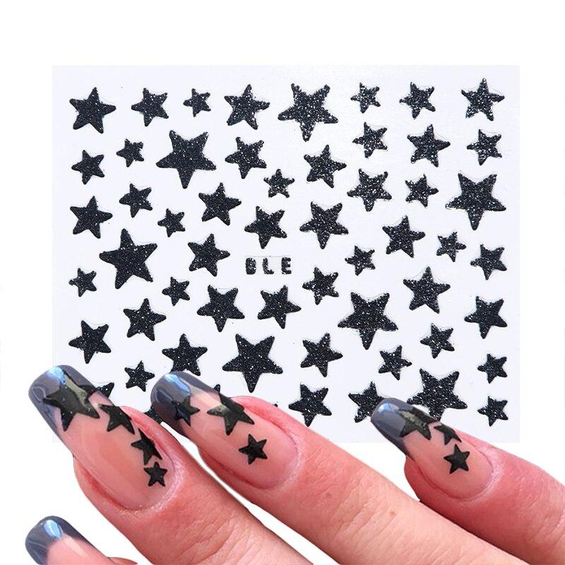 9Pcs/Pack 3D Laser Star Glitter Effect Nail Art Decoration Water Transfer Sticker Decals Nail Accessories