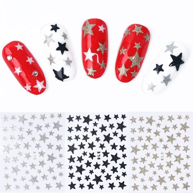9Pcs/Pack 3D Laser Star Glitter Effect Nail Art Decoration Water Transfer Sticker Decals Nail Accessories