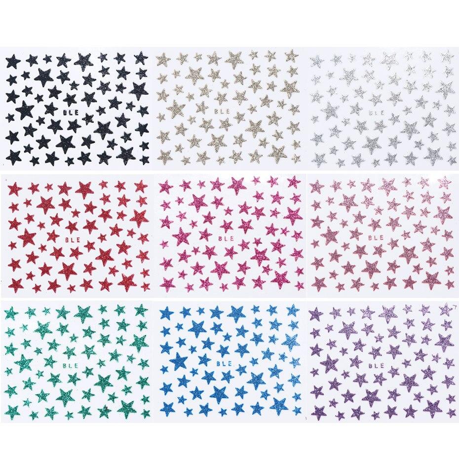 9Pcs/Pack 3D Laser Star Glitter Effect Nail Art Decoration Water Transfer Sticker Decals Nail Accessories