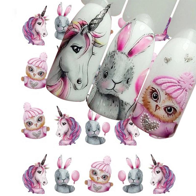 9Pcs/Pack Unicorn Nail Art Decoration Water Transfer Sticker Decals Nail Accessories