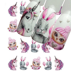 9Pcs/Pack Unicorn Nail Art Decoration Water Transfer Sticker Decals Nail Accessories