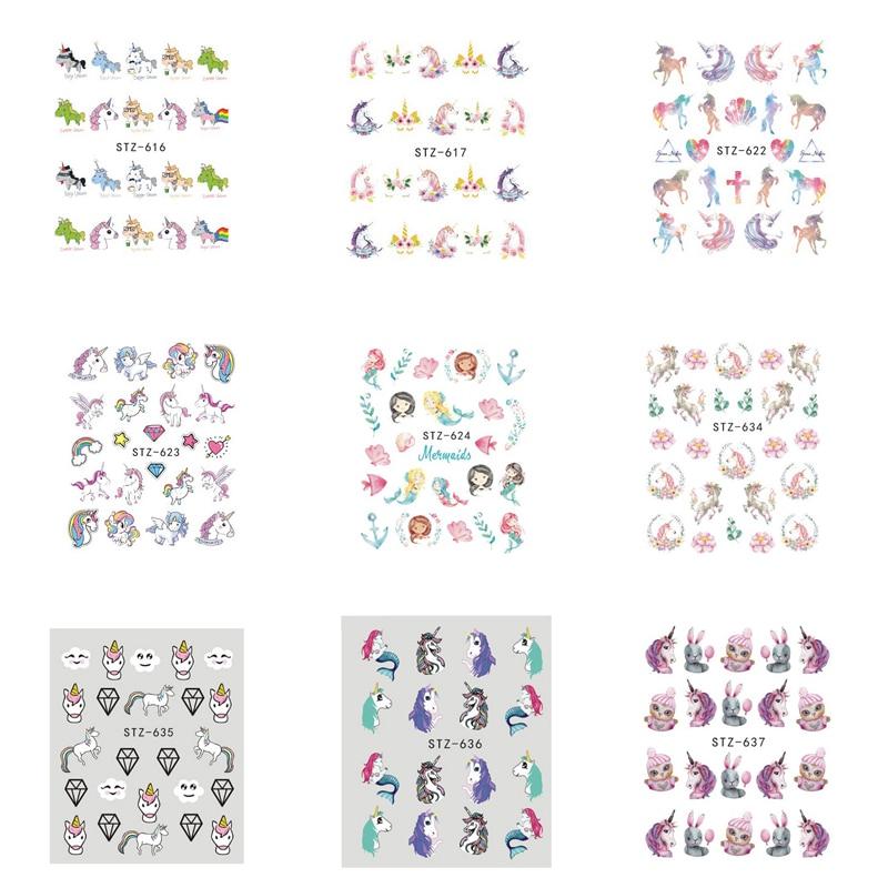 9Pcs/Pack Unicorn Nail Art Decoration Water Transfer Sticker Decals Nail Accessories