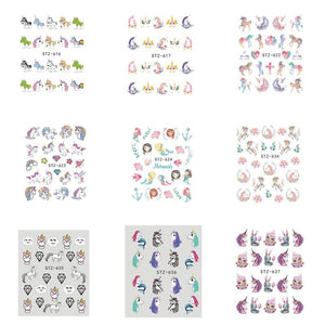 9Pcs/Pack Unicorn Nail Art Decoration Water Transfer Sticker Decals Nail Accessories