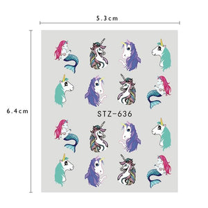 9Pcs/Pack Unicorn Nail Art Decoration Water Transfer Sticker Decals Nail Accessories