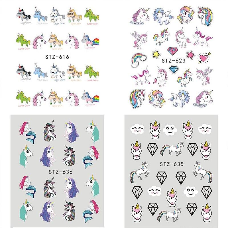 9Pcs/Pack Unicorn Nail Art Decoration Water Transfer Sticker Decals Nail Accessories