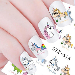 9Pcs/Pack Unicorn Nail Art Decoration Water Transfer Sticker Decals Nail Accessories